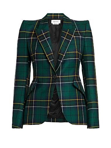 Шерстяной пиджак в клетку от McQueen с острыми лацканами и боковыми карманами 11011506