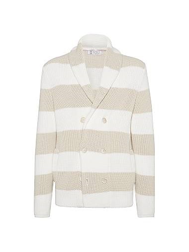 Кардиган из 100% хлопка с полосками и шалевым воротником Brunello Cucinelli, Италия 11013853