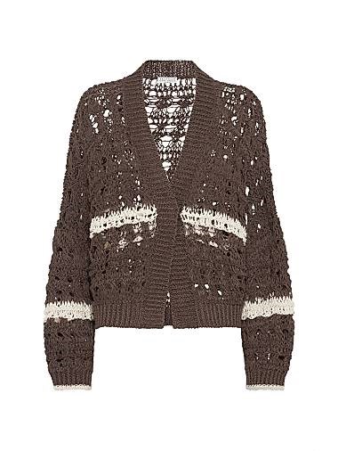 Brunello Cucinelli Кардиган из джута и хлопка с текстурной сеткой, V-образным вырезом и широкими рукавами, Италия 11013876