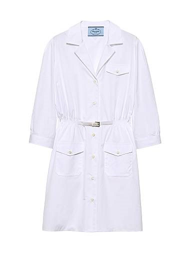 Поплиновое мини-платье Prada с эффектом помятости, трёхчетвертными рукавами и поясом 11020682