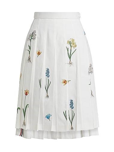 Плиссированная миди-юбка с цветочным принтом от Thom Browne, состав: 55% хлопок и 45% лен, производство в Италии 11023557
