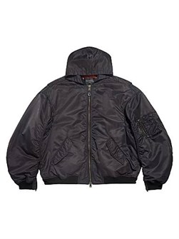 Утеплённая куртка-бомбер Balenciaga с капюшоном, изготовленная из переработанного текстиля, с карманом на рукаве и двойной молнией 11024562