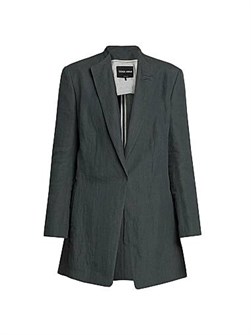 Блейзер из компактного льна Giorgio Armani с пиком лацканами, карманами и потайной кнопкой 11025365