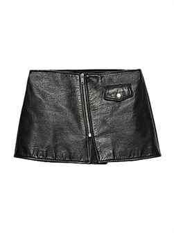 Мини-юбка Prada из кожи с винтажной отделкой, подкладкой и клапанами в карманах, произведена в Италии 11028051