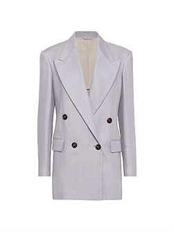 Пиджак натурального оттенка из конопли и льна Brunello Cucinelli с отделкой монель и застежкой на пуговицы из рога 11029815