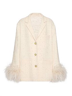 Элегантный твидовый жакет Valentino Garavani с вышивкой из страусиных перьев и ювелирным видом застежки 11014843
