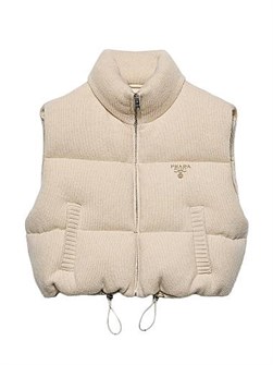 Утепленный жилет Prada из шерсти и кашемира с гусином пухом и вязаным воротником 11020968