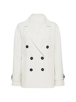 Пальто кавалерийского стиля из хлопка и льна Brunello Cucinelli с отделкой манжет и подкладкой из шелкового крепа 11028475