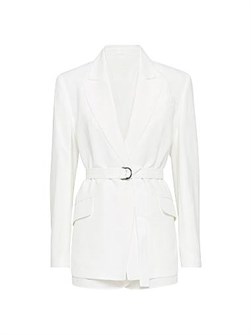 Блейзер Brunello Cucinelli из вискозы и льна с поясом, карманами и отделкой монолами 11028592