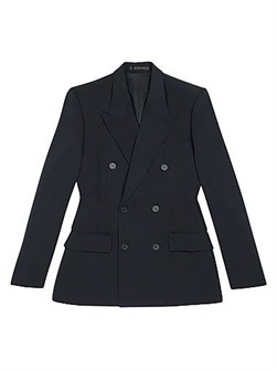 Двубортный пиджак Balenciaga с фигурным силуэтом из растягивающейся шерсти, с 6 пуговицами и карманами 11015428
