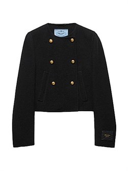 Двубортный жакет Prada из твила с коробчатым силуэтом и прямыми рукавами, 1% хлопок, 20% нейлон, 79% шерсть 11021417