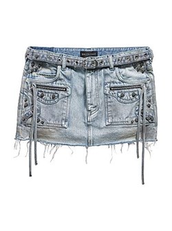 Мини-юбка Cagole от Balenciaga из японского твила с серебряными заклепками, 100% хлопок, 5 карманов 11008774