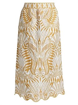 Юбка миди Lace Nature от Farm Rio из 100% льна с накладными карманами и волнистым подолом 11026259