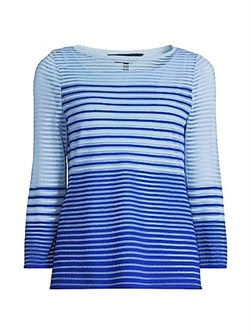 Прозрачная полосатая туника-лонгслив из мягкой пряжи Ming Wang с воротником лодочкой и рукавами три четверти 11009728