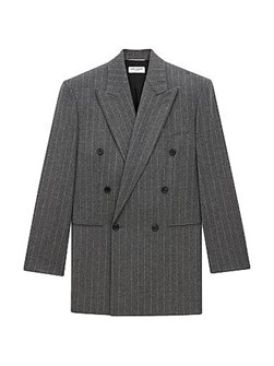 Двубортный пиджак Saint Laurent из шерсти и кашемира в полоску с шелковой подкладкой 11018242