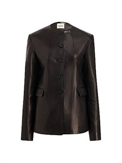 Кожаная куртка Jameson от Khaite с воротником-стойкой и карманами с клапанами, 100% кожа 11009909