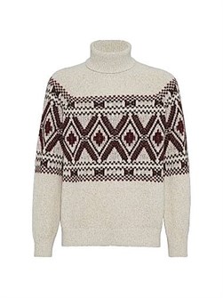 Геометрический жаккардовый свитер с воротником-стойкой из мериносовой шерсти и кашемира, Brunello Cucinelli 11015706