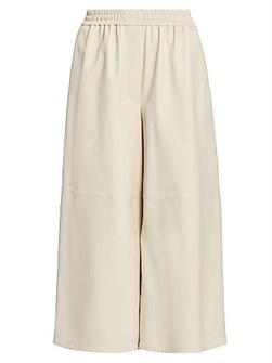 Кожаные укороченные брюки Loewe с эластичным поясом и боковыми карманами, произведенные в Испании 11023758