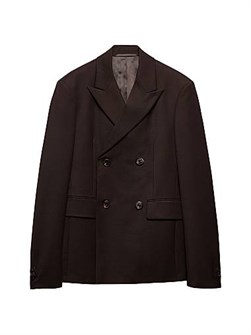 Двубортный шерстяной пиджак Prada с экстра-узким кроем, пиковыми лацканами и высококачественной отделкой 11016346