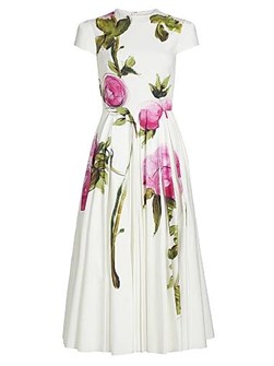 Платье миди Oscar de la Renta из хлопкового поплина с цветочным принтом и плиссированной юбкой, Италия 11026485