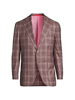 Пиджак Isaia в клетку из 100% шерсти с двумя пуговицами, лацканами и боковыми накладными карманами 11011450
