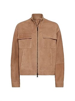 Brunello Cucinelli Кутюрная замшевая куртка с контрастными монелями, двухсторонняя молния, настоящая кожа, Италия 11028409