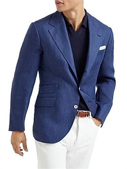 Brunello Cucinelli Льняной блейзер Cavallo с шевронным принтом и пуговичными застежками, 100% лен, сделано в Италии 11028838