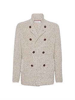 Brunello Cucinelli Кардиган Bruno Cucinelli из мериносовой шерсти, кашемира и шелка с металлическими пуговицами и полуоткрытым воротником 11016177