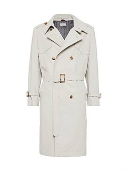 Тренчкот с поясом и карманами из водоотталкивающего техно-хлопкового габардина от Brunello Cucinelli 11029518