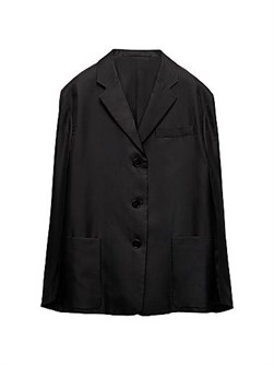 Однобортный твиловый жакет Prada с классическим силуэтом и логотипом-треугольником на спине 11019828