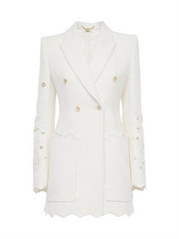 Двубортный пиджак Chloe с гипюровыми рукавами, легкая смесовая ткань, 55% хлопок, 28% полиамид, 17% лен 11008697