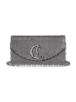 Christian Louboutin Вечерний клатч Loubi54 из бархатистой телячьей кожи с кристаллами, размер 22 см x 5,5 см x 12 см 11016180