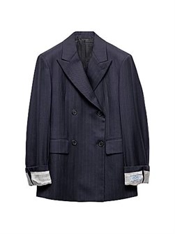 Шерстяной двубортный пиджак в полоску от Prada с пиковой лацканом, идеально сидящий 11011501