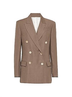 Блейзер из вискозы и льна Brunello Cucinelli с пиковой лацканом, подкладкой и роговыми пуговицами 11028511