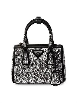 Prada Сатиновая микросумка с ручкой и кристаллами, 28% шелк, 72% вискоза, 7 , х 4.9 , х 3.3 , 11025715