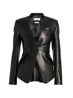 Кожаный пиджак McQueen с запахом, V-образным вырезом, длинными рукавами и карманами 11011490