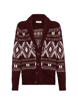 Brunello Cucinelli Итальянский кардиган из альпаки, верблюжьей шерсти и кашемира с геометрическим жаккардом 11016304