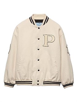 Тканевый бомбер Prada с нашивками и утеплённой подкладкой, длинными рукавами и трикотажными деталями 11020900