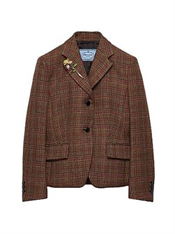 Однобортный пиджак в клетку ',Принц Уэльский', от Prada с отделкой стразами и приталенным силуэтом 11030642