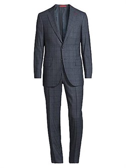 Мужской костюм из стрейчевой шерсти Mouline с клетчатым узором Comfort, Isaia, Италия 11011429