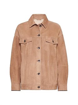 Brunello Cucinelli Кутюрная замшевая куртка с четырьмя карманами, блестящими манжетами из 100% натуральной кожи, Италия 11028507