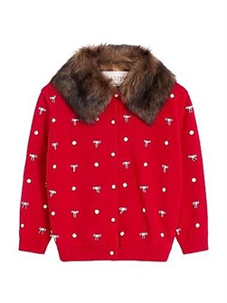 Кардиган Valentino Garavani из вышитой шерсти с воротником из тосканской овчины 11028049