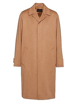 Пальто из верблюжьей пушистой шерсти Prada с узкими лацканами и спортивными рукавами реглан 11025838