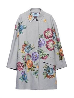 Однобортное пальто Prada с цветочным принтом из 100% хлопка, свободного силуэта, с накладными карманами 11019668