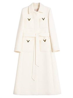 Двустороннее шерстяное пальто Drill от Valentino Garavani с поясом и золотыми деталями 11025576