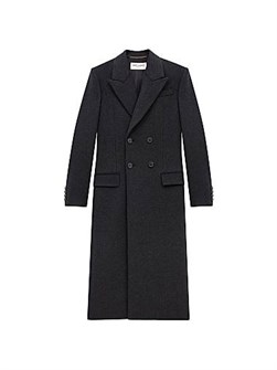 Длинное пальто Saint Laurent из кашемира и шерсти с 4 пуговицами и подплечниками, сделано в Италии 11027068