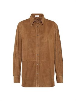 Замшевая рубашка Brunello Cucinelli с монетами, 100% кожа, классический воротник, Италия 11014202