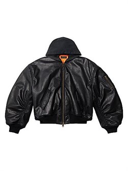 Куртка-бомбер из полуглянцевой бычьей кожи с капюшоном от Balenciaga, нейлоновая, произведено в Италии 11008655