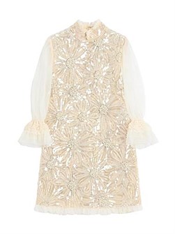 Короткое платье из вышитой органзы от Valentino Garavani с молнией и подкладкой из хокобатая 11028441