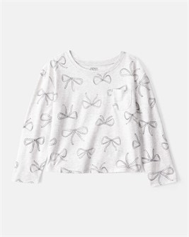 Лонгслив с принтом из бантиков для девочек от Carter',s - серый, удобный крой, карманная фурнитура 11038497